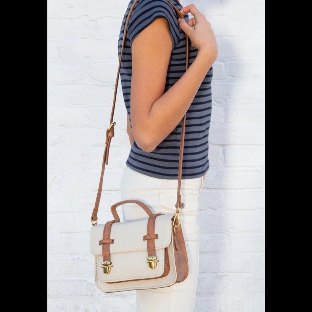 Brandy Melville ivory faux leather messenger purse